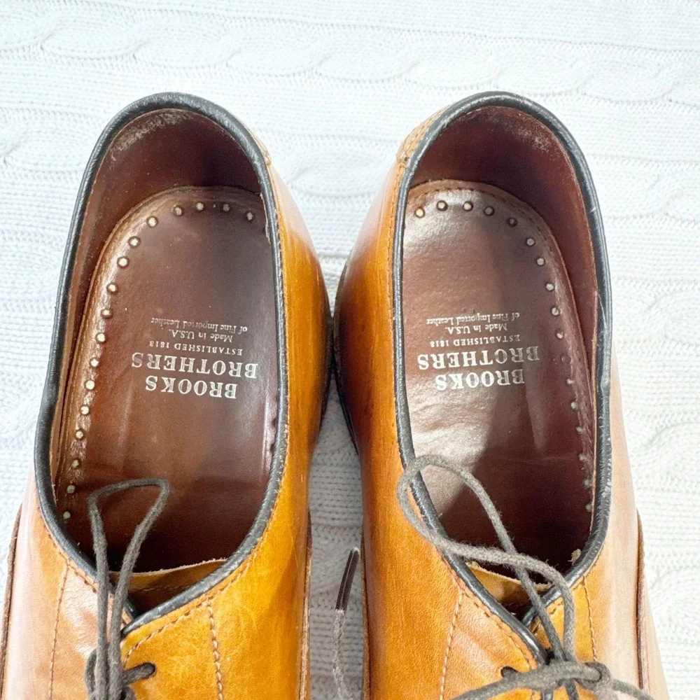 Brooks Brothers Mens 10 D Tan Leather Cap Toe Oxford‎ Dress Shoes Made in USA